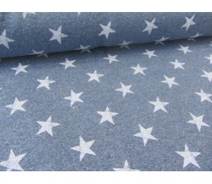 French Terry - jeansblau meliert Sterne